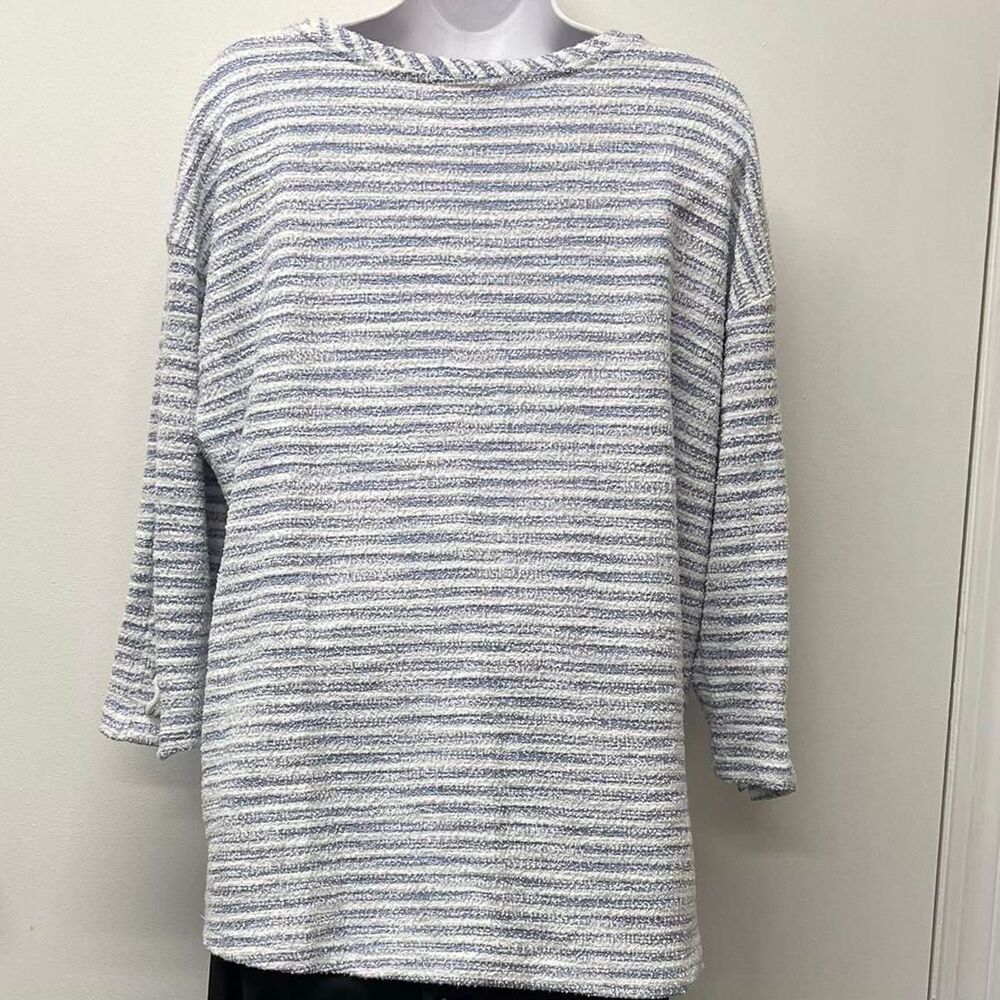 Ruby Rd. Size Large Blue and White Striped Sweater - Picture 2 of 5
